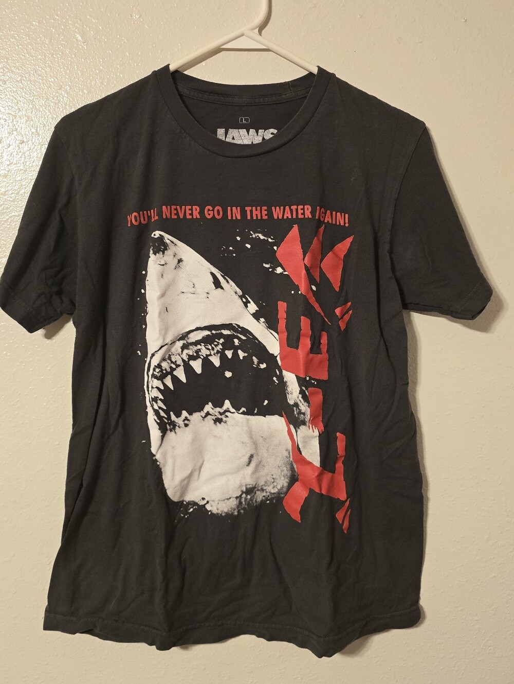 Jaws Japanese Poster Graphic Tee Black Size Large Double Sided